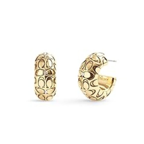 #33 NWT - COACH Signature Quilted Chubby Huggies Earings - Picture 1 of 5